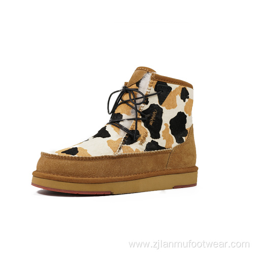 Double face sheepskin printed boots